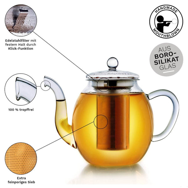 Creano glass teapot 1.0l with two Erblühtee tea flowers