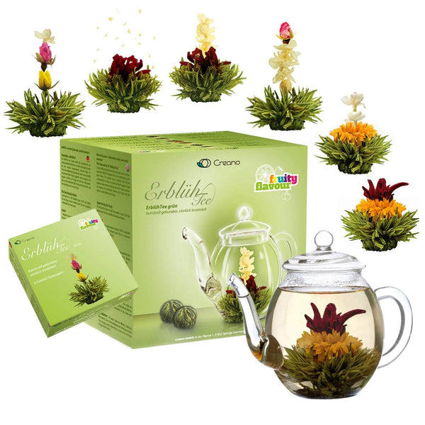 Creano tea flowers mix - gift set blooming tea with glass jug