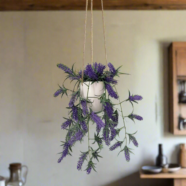 Faux Lavender Hanging Pot (White)
