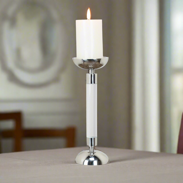 Chrome and Acrylic Pillar Candle Holder 30cm