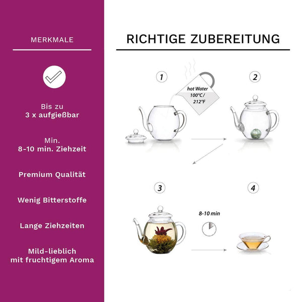 Creano glass teapot 1.0l with two Erblühtee tea flowers