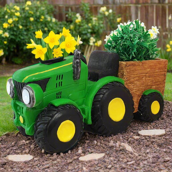 Small Green Tractor Tractor Planter with Solar Headlights