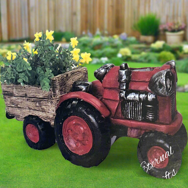 Red Tractor with Trailer & Solar Lights