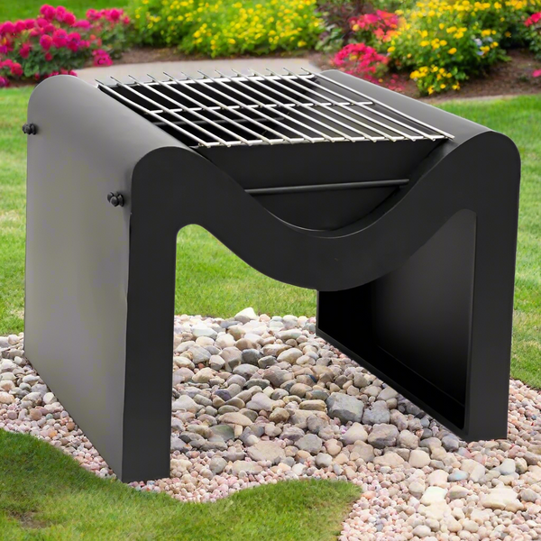 Outdoor FirePit with Grill in Black
