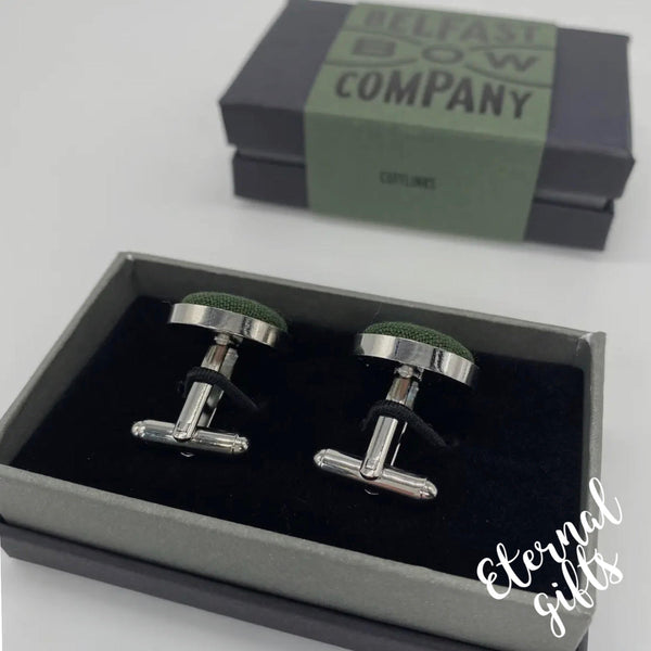 Irish Linen Cufflinks in Brunswick Green