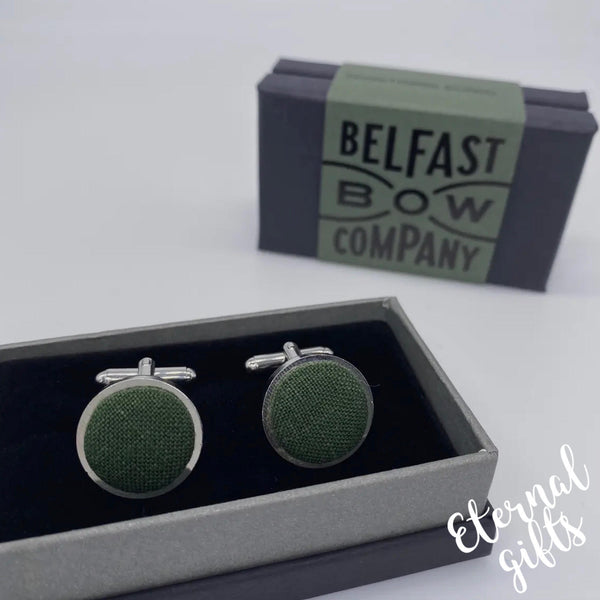 Irish Linen Cufflinks in Brunswick Green