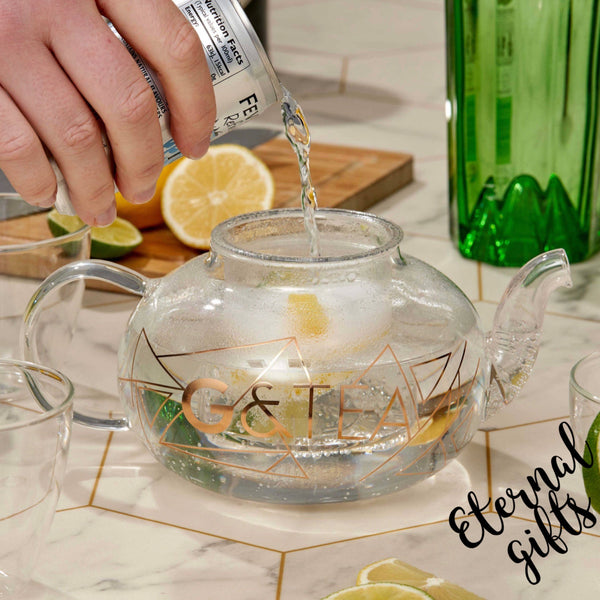 Premium Glass Gin Teapot with Removable Infuser TeaCup Set by Oak & Steel.