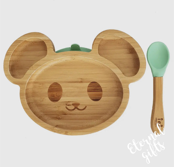 Kids Bamboo Tableware Mouse Cameo Green