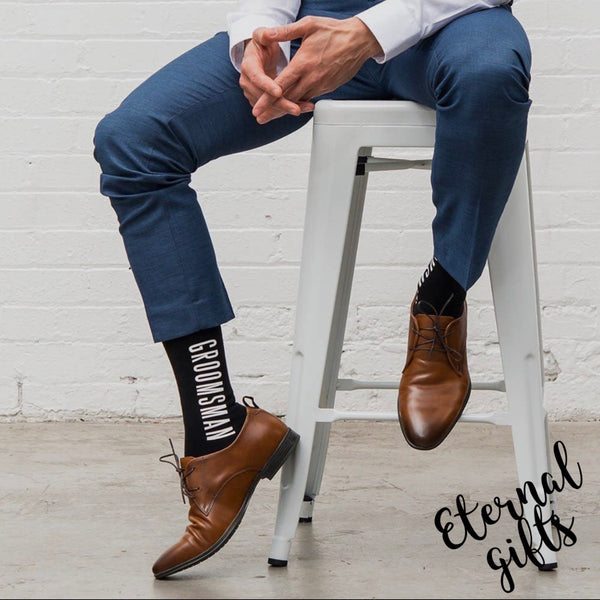 Groomsman Men's Black Wedding Party Dress Socks - Groomsman