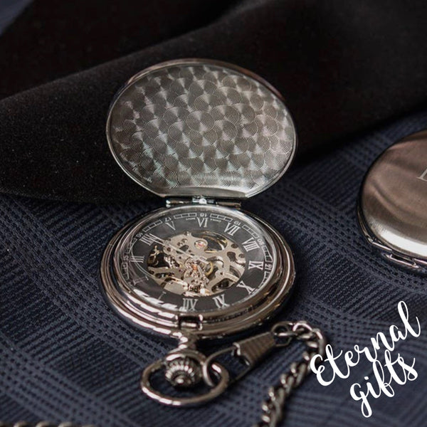 Gunmetal Mechanical Pocket Watch & Fob