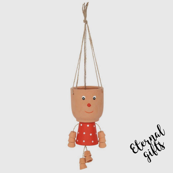 Red Pot Man hanging Terrocatta Plant Pot
