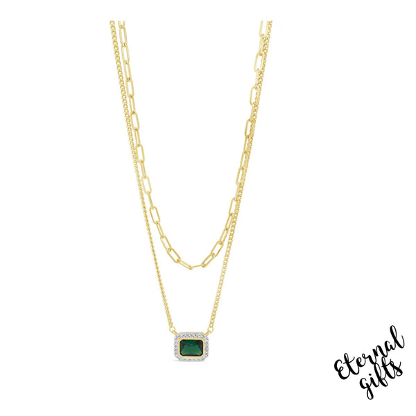 Double Layer Gold with Emerald Necklace by Absolute Jewellery