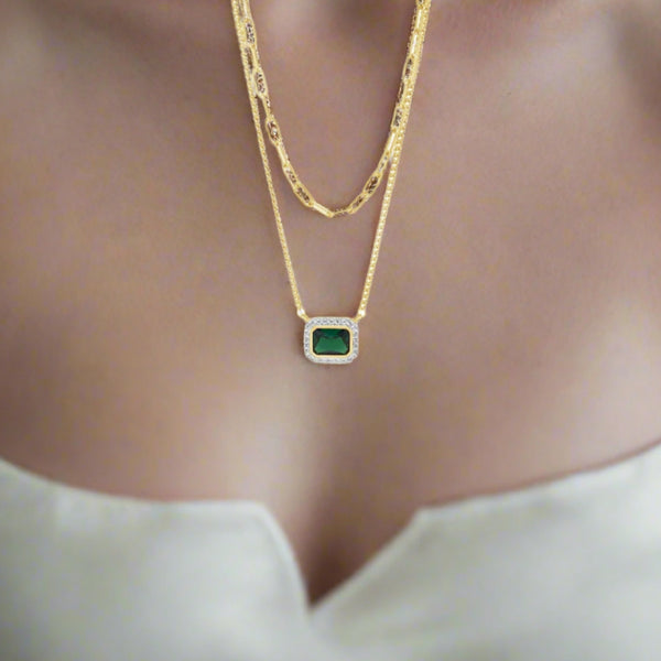 Double Layer Gold with Emerald Necklace by Absolute Jewellery