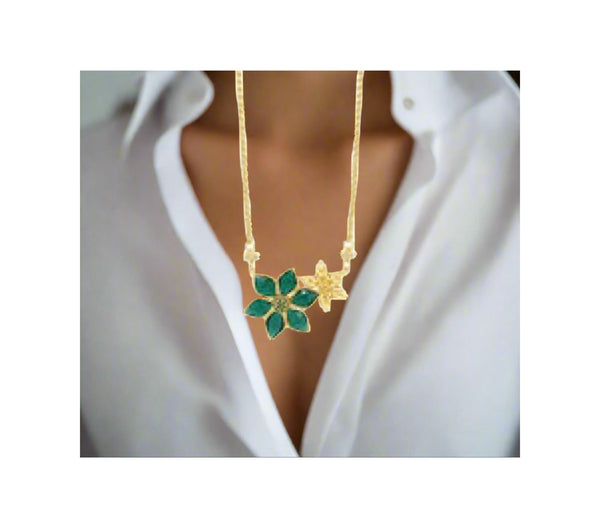 Gold and Emerald Floral Necklace by Absolute Jewellery
