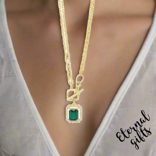 2 Way Gold and Emerald Necklace by Absolute Jewellery (18” or 36”)