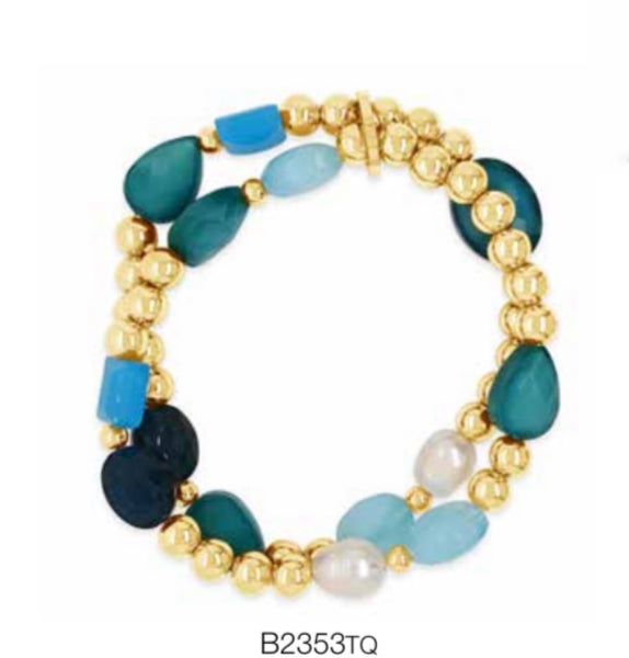 Turquoise Beaded Double Layer Bracelet by Absolute Jewellery