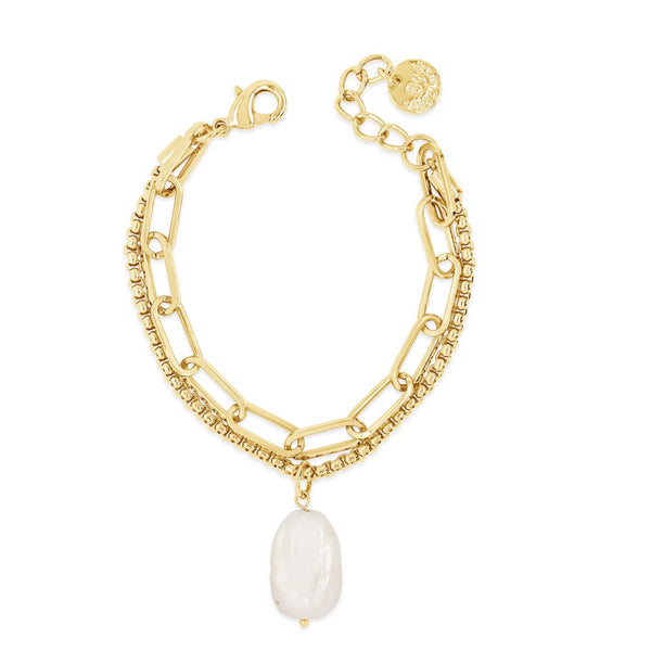 Double Layer Freshwater Pearl Gold Bracelet by Absolute Jewellery