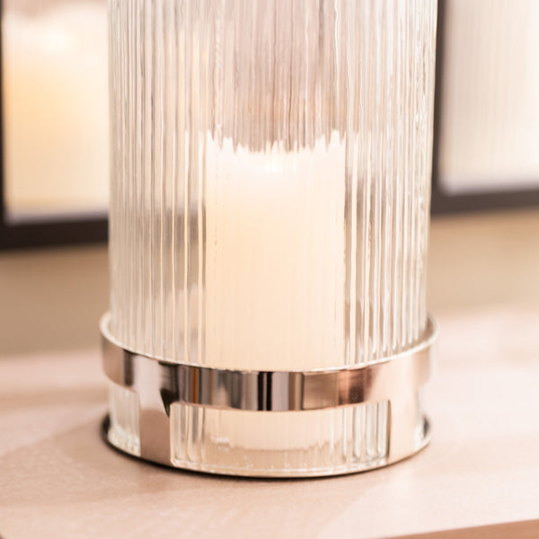 The Veda Hurricane Candle Holder in Chrome 30cm Large