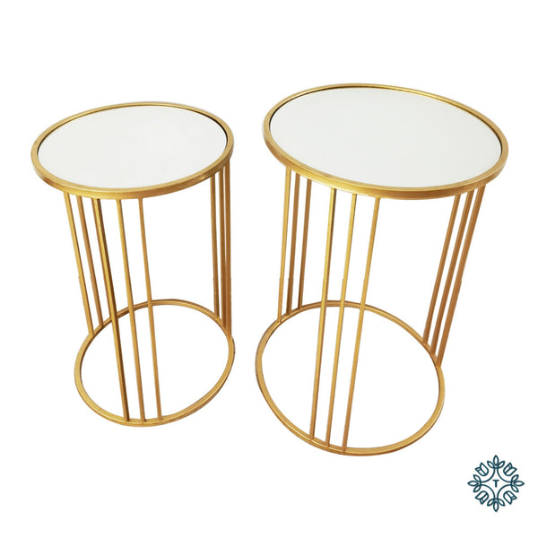 Accent Table Gold with a mirror Top Set of 2