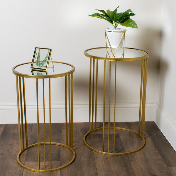Accent Table Gold with a mirror Top Set of 2