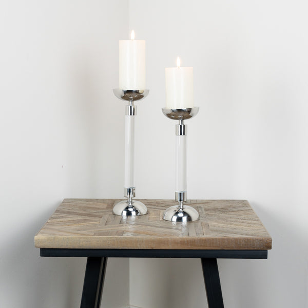 Chrome and Acrylic Pillar Candle Holder 30cm
