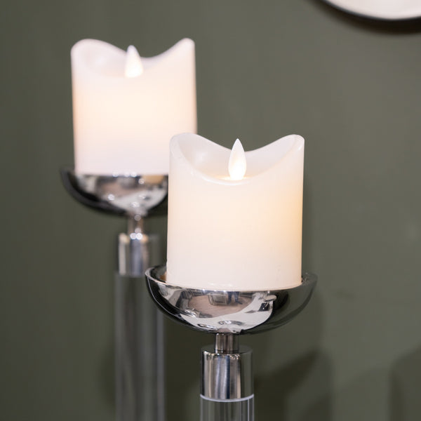 Chrome and Acrylic Pillar Candle Holder 30cm