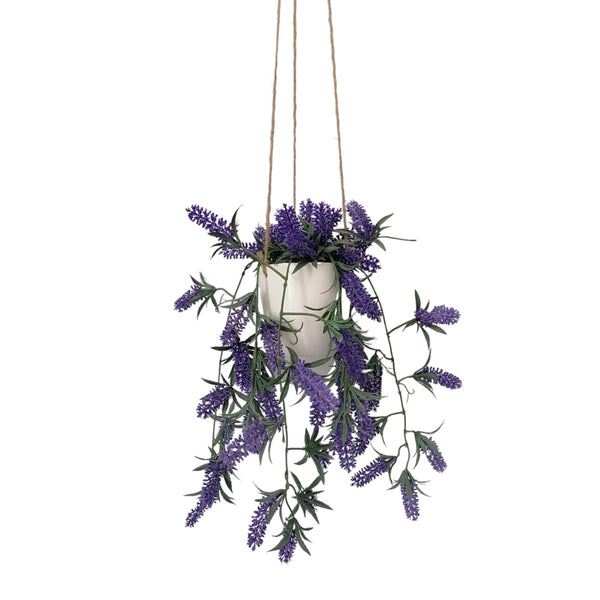 Faux Lavender Hanging Pot (White)