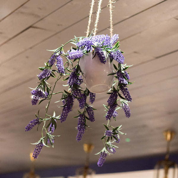 Faux Lavender Hanging Pot (White)