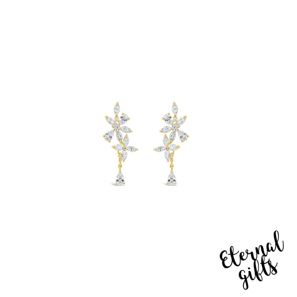 Drop Flowers Earrings in diamanté Gold by Jewel Absolute Jewellery