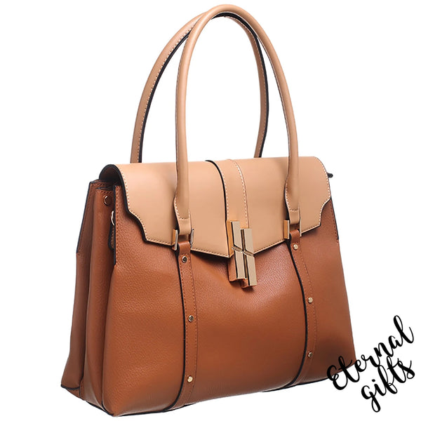The Bernadette Handbag in Tan and Cream
