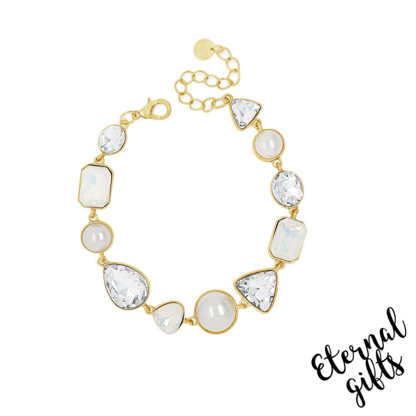 Gold Opal Rectangular And White Pearl Necklace by Absolute Jewellery
