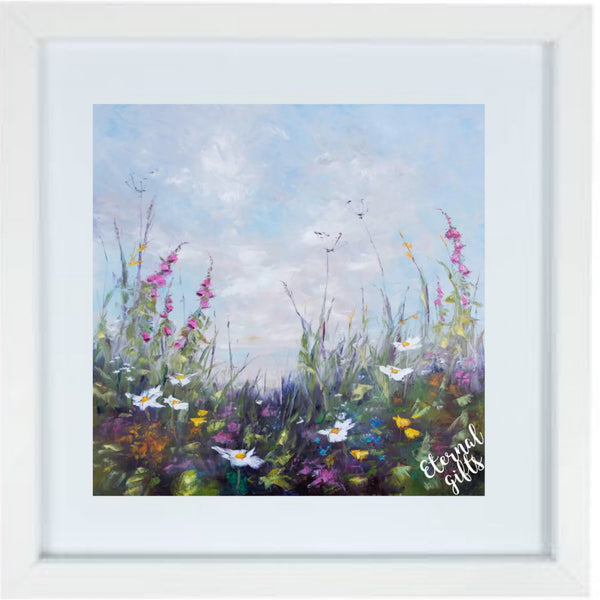 Foxglove & Daisies Limited Edition Art 60cm X 60cm Framed White by Karen Wilson Art