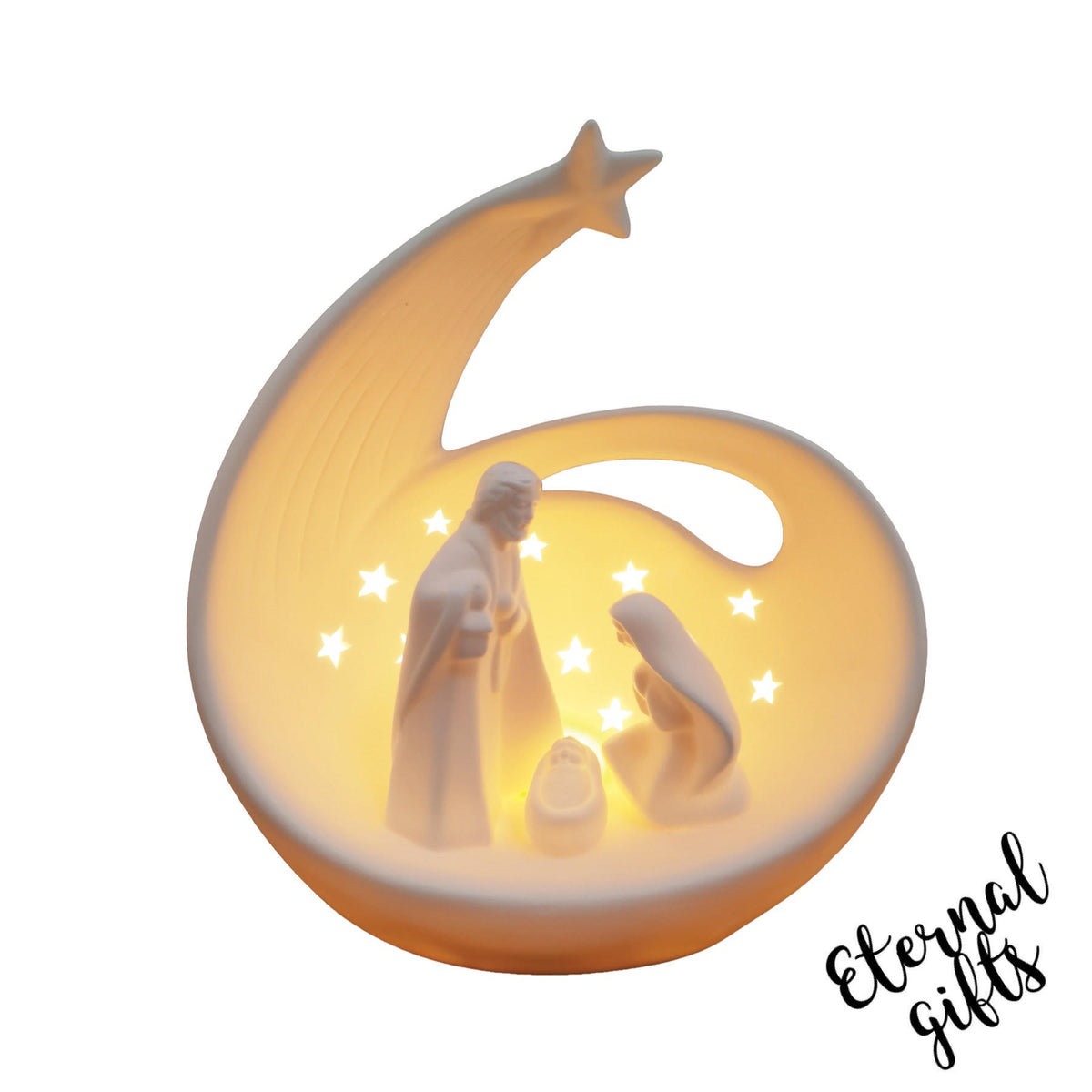 Porcelain Nativity Scene in Shooting Star with LED Eternal Elphin