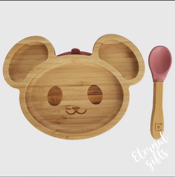 Kids Bamboo Tableware Mouse Dusty Rose By Summerville Organics