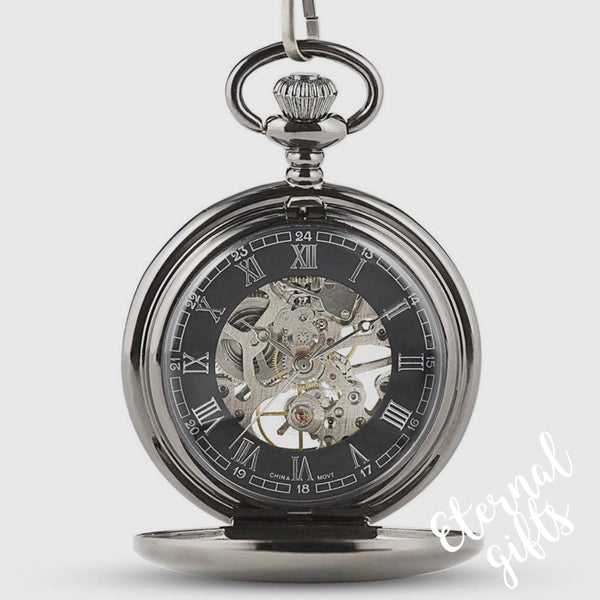 Gunmetal Mechanical Pocket Watch & Fob