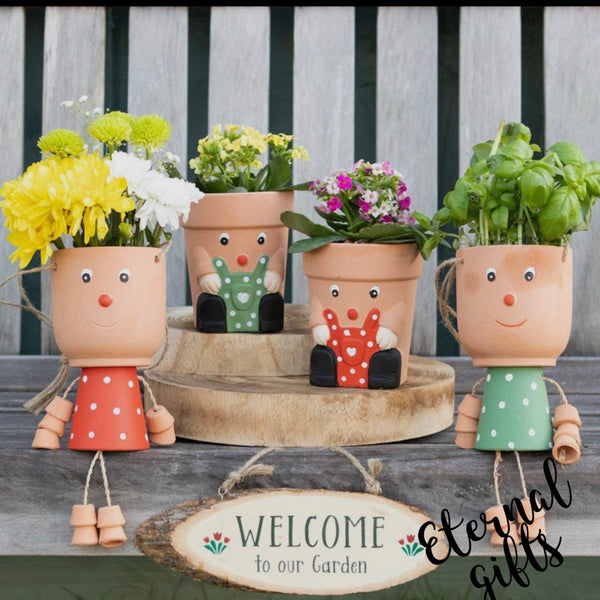 Green Pot Man hanging Terracotta Planter Pot