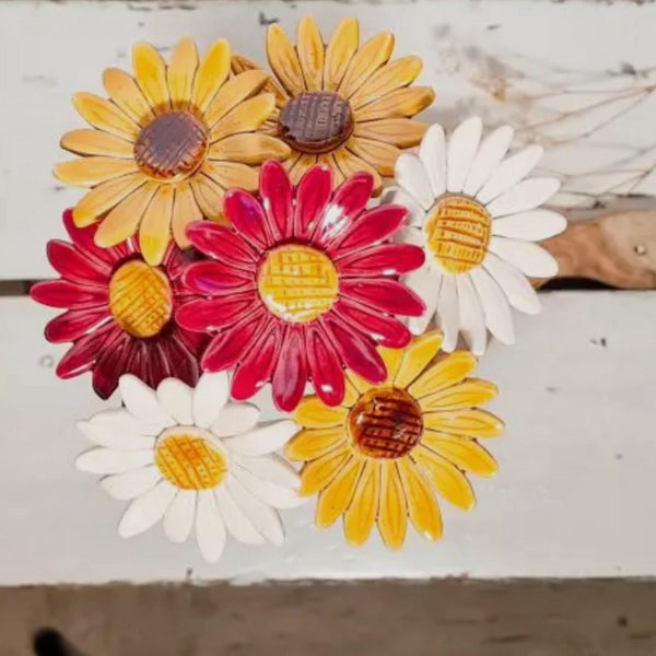 Ceramic Sunflower in Yellow, White or Red  Diameter Approx. 6.5 cm, 39 cm Stem