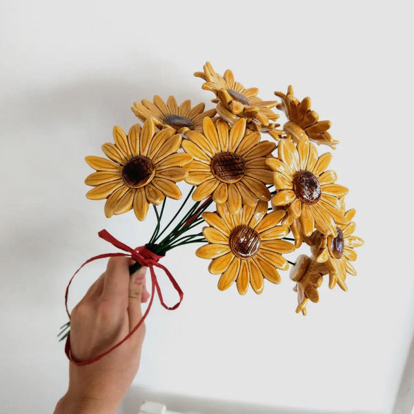 Ceramic Sunflower in Yellow, White or Red  Diameter Approx. 6.5 cm, 39 cm Stem