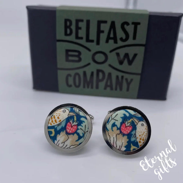 Liberty of London Cufflinks in Green Strawberry Thief Belfast Bow Company