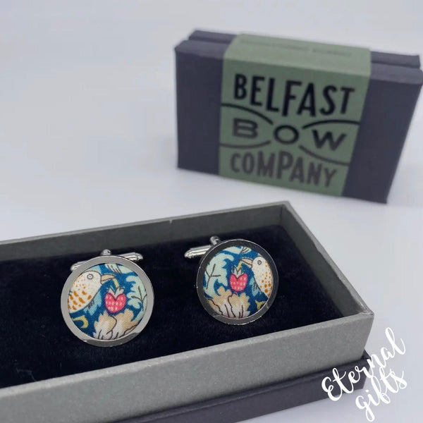 Liberty of London Cufflinks in Green Strawberry Thief Belfast Bow Company