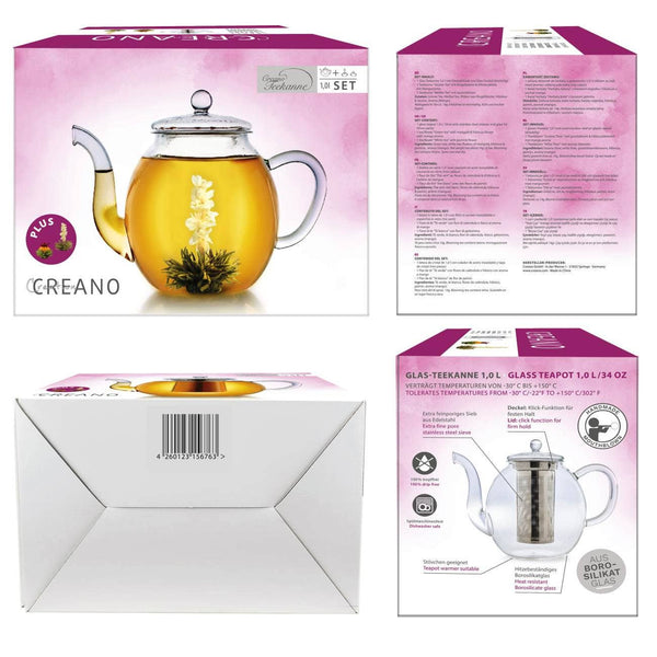 Creano glass teapot 1.0l with two Erblühtee tea flowers