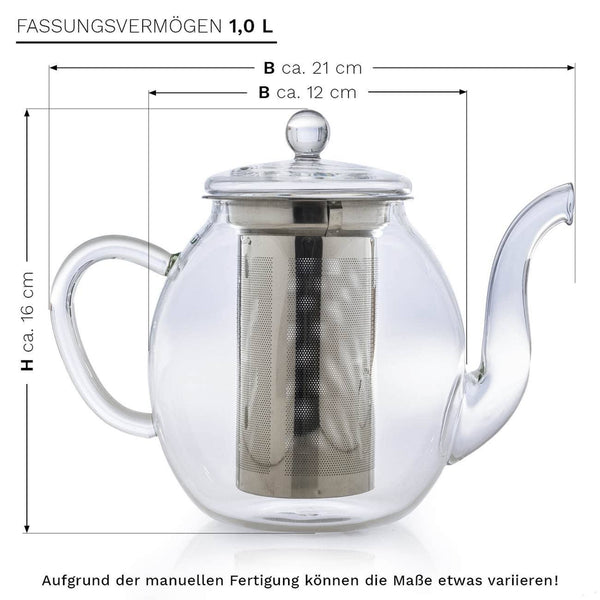 Creano glass teapot 1.0l with two Erblühtee tea flowers