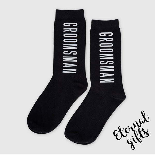 Groomsman Men's Black Wedding Party Dress Socks - Groomsman