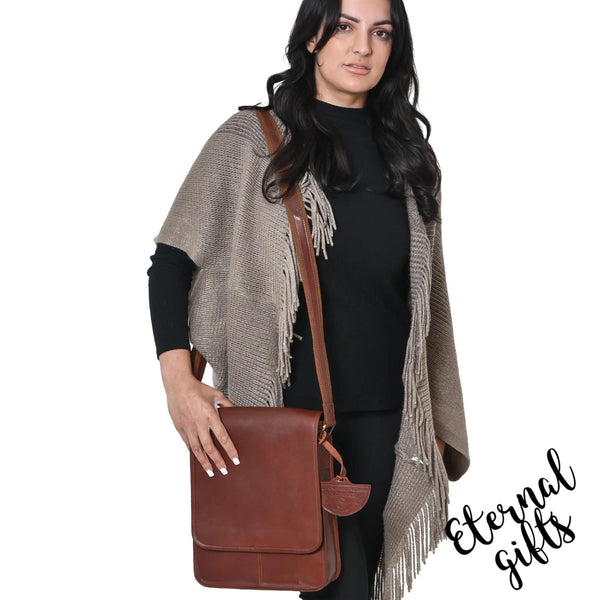 Luxury Irish Soft Leather Messenger Bag in Tan -Tinnakeenly Leather