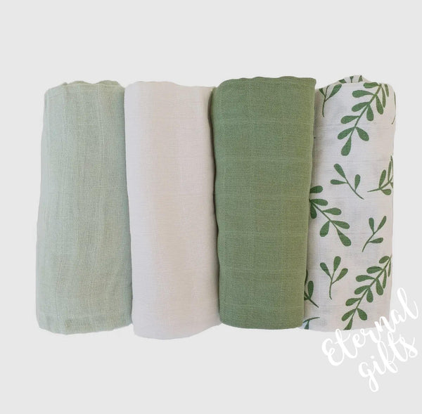 Organic Muslin 4-pack Floral Green