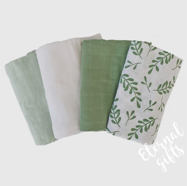 Organic Muslin 4-pack Floral Green