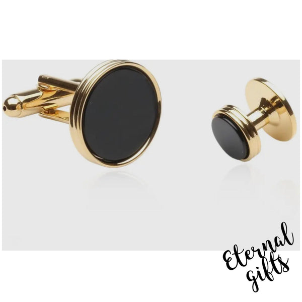 Onyx and Gold Wedding Set Cuff Links Studs By Cuff Daddy
