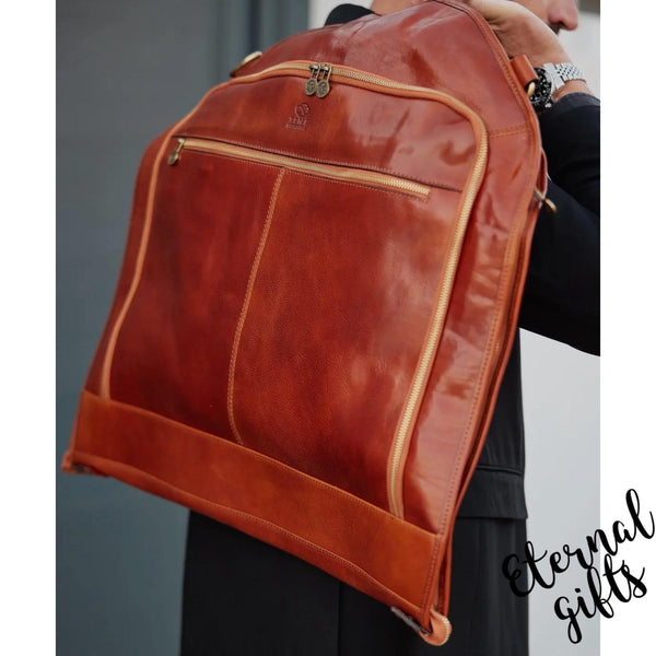 Italian Leather Suit/ Garment Carrier in Cognac