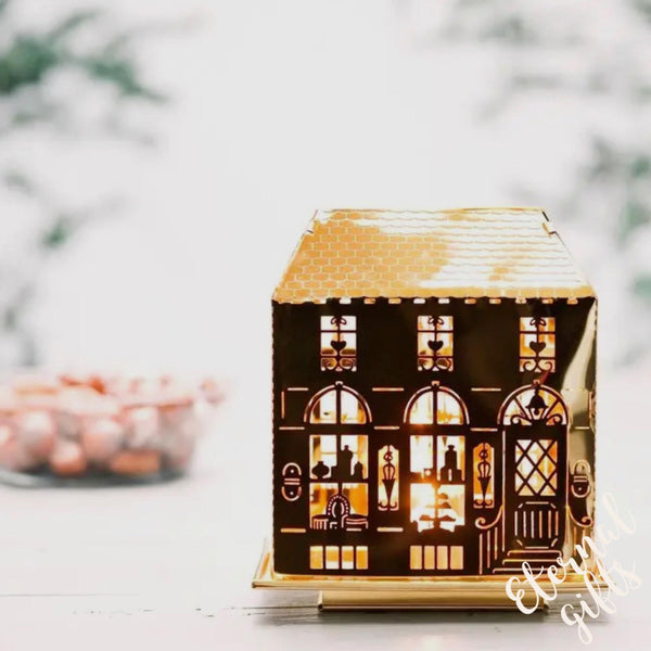 Tealight Lantern House Gold by Jette Frollich (Tray Sold Seperately)