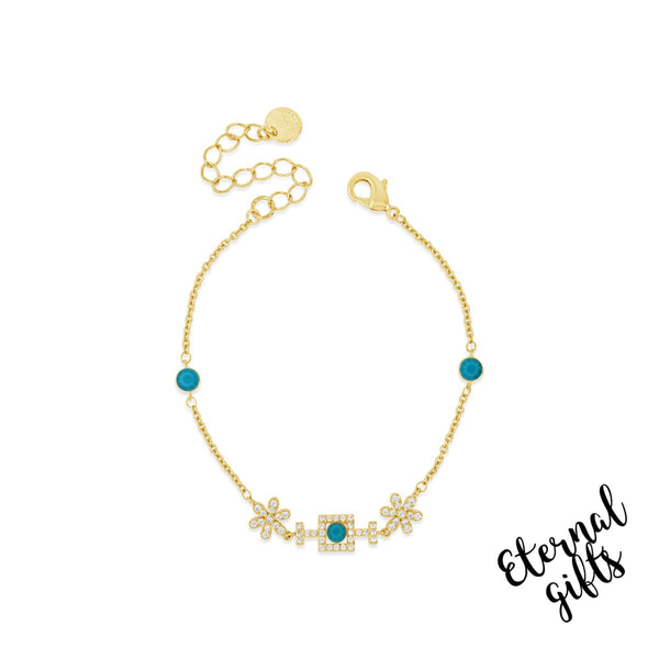 Long Daisy chain in turquoise & Gold By Absolute jewellery N2198TQ